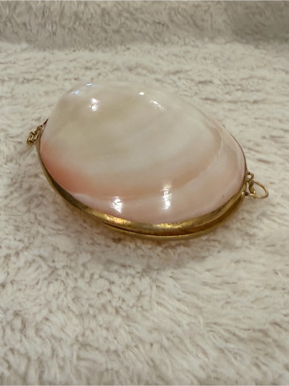 Vintage Pink and White Clam Sea Shell hinged Trinket Box Brass Victorian Style - Picture 2 of 6